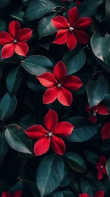 Vibrant Red Flowers Dance Among Deep Emerald Leaves