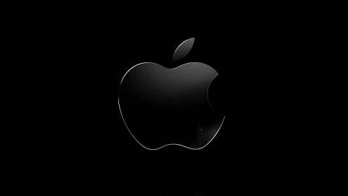 Apple logo rendered in metallic silver on deep black background
