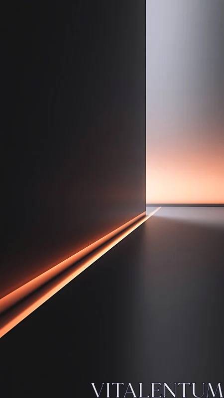 Linear corridor with recessed orange edge lighting and soft bloom