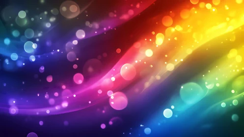 Shimmering rainbow light trails drift softly across the scene