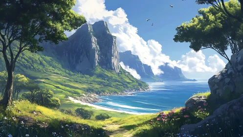 Coastal Mountain Landscape with Dramatic Cliffs.
