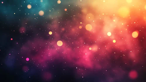 Nebula-inspired bokeh lights drift across cosmic color fields.