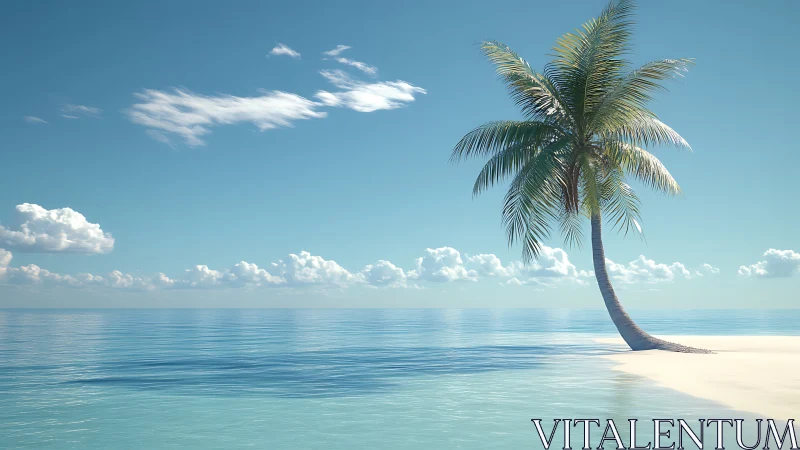 Solitary Palm on Pristine Beach with Turquoise Waters