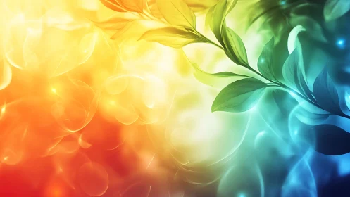 Gradient foliage against multicolored abstract background.