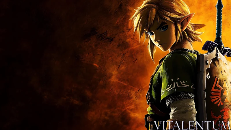 Cel-shaded warrior profile with high-contrast warm backlighting