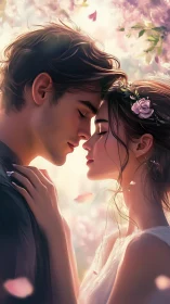 Two Hearts Ablaze: Romantic Embrace in Cascading Florals