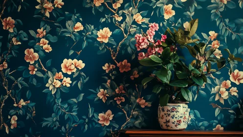 Vintage Chinoiserie Charm Blooms Against Deep Teal Beauty