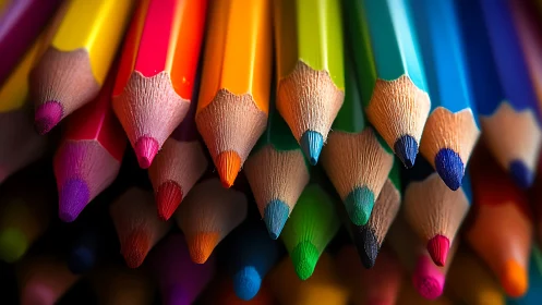 Sharpened colored pencils arranged in dense close-up cluster.