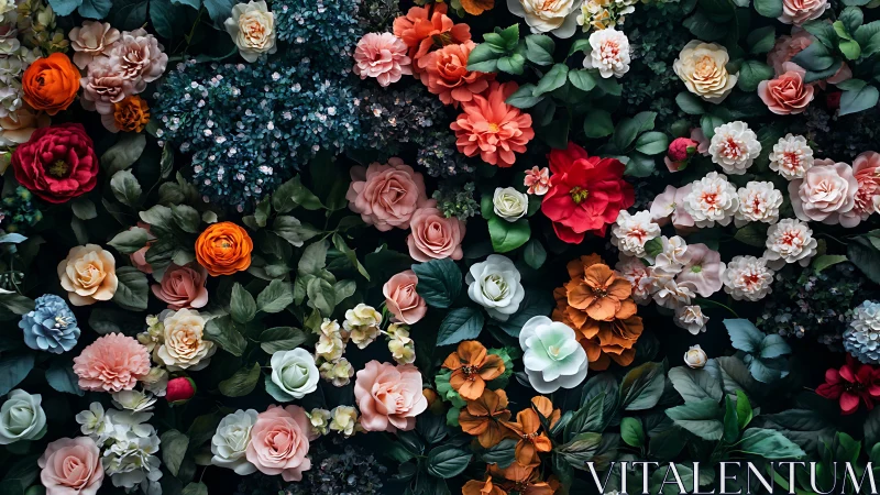 Overhead Garden Arrangement with Mixed Bloom Colors.