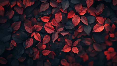 Dark red foliage pattern with moody low key lighting.
