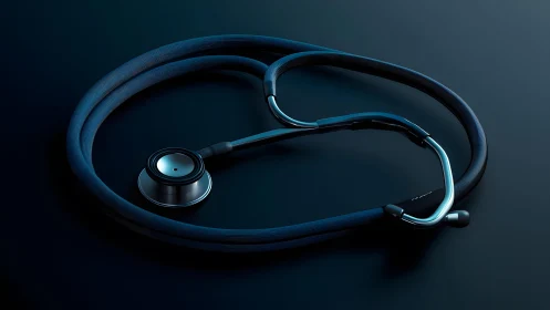 Stethoscope in Heart Shape on Dark Background, Modern Style.