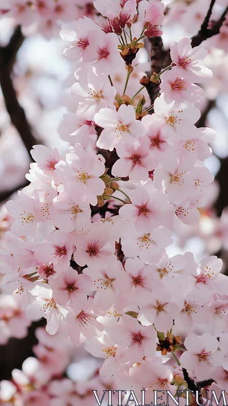 Cherry Blossom Cascade Against Dark Branch Architecture.