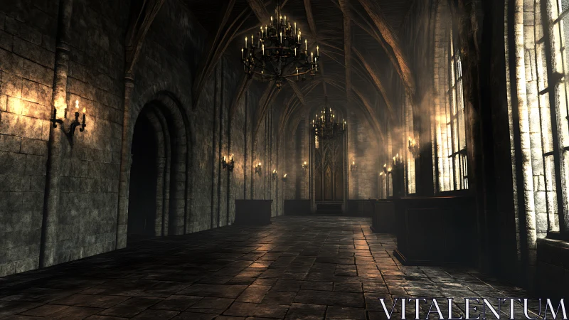 Candlelit gothic hall where dust and secrets hang in air.