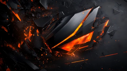 Fragmented metallic shards with internal orange glow pattern.