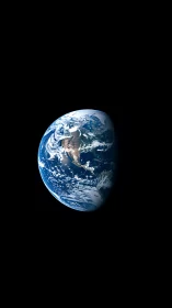 Earth viewed from space with curved horizon and deep black