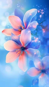 Ethereal Petals Dance Through Luminous Blue Dreamscape