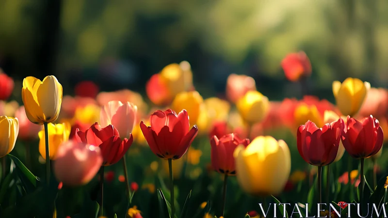 Vibrant Spring Tulips Glowing in Golden Sunlight