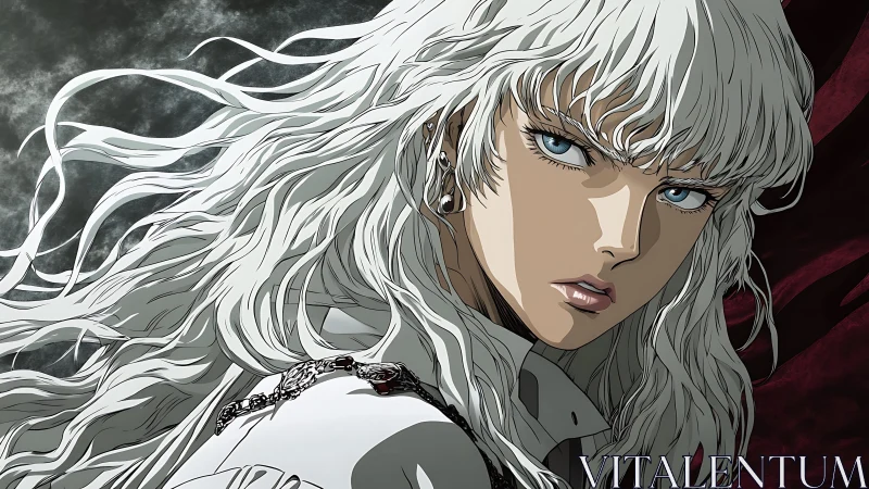 High-contrast anime portrait with dynamic hair and hard shading