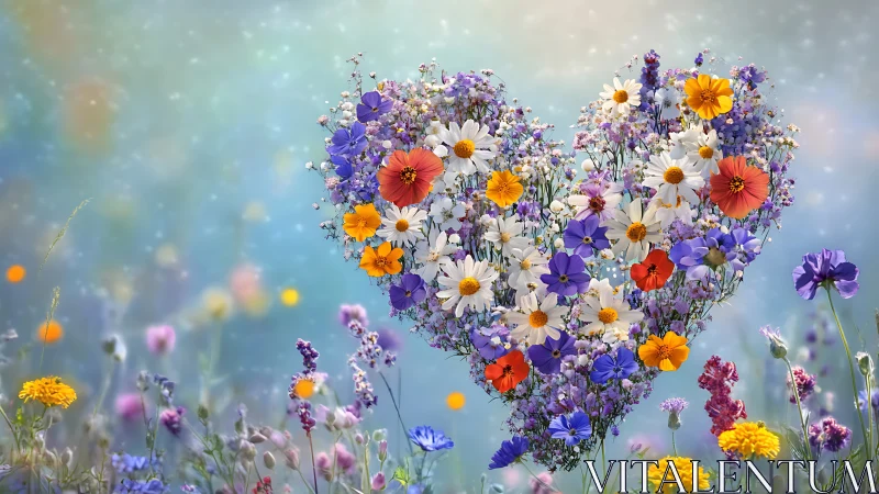 Floral Heart Composition with Chromatic Spectrum Arrangement.