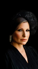 Velvet shadows crown a poised woman in jeweled midnight