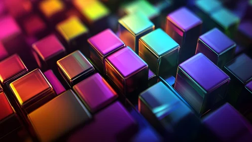 Vibrant 3D Cubes Abstract Art with Colorful Gradient Lighting.