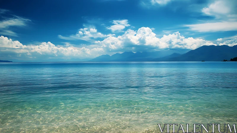 Low-angle shoreline panorama reveals stratified water clarity and cloud depth