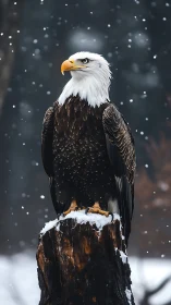 Snowfall sentinel: bald eagle crowned in winter quiet.