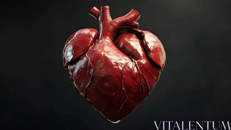Realistic Human Heart 3D Render with Detailed Anatomical Features.