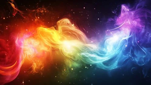 Multicolor nebula-like light bands traverse a dark field