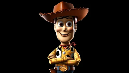 Cowboy toy character rendered in stylized 3D portrait profile.