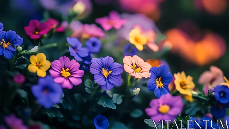 Garden stars whisper in a neon chorus of twilight color