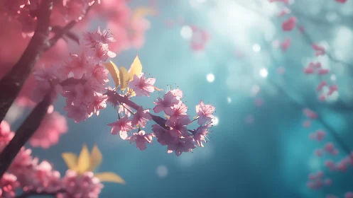 Cherry Blossom Clusters in Backlighting with Chromatic Depth.