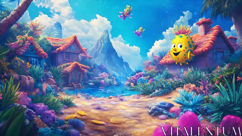 Whimsical Fantasy Village by Magical Lake.