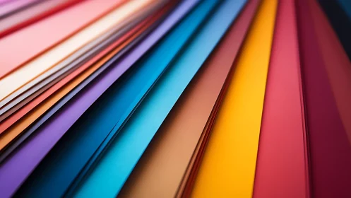 Converging diagonal colored paper sheets form layered bands