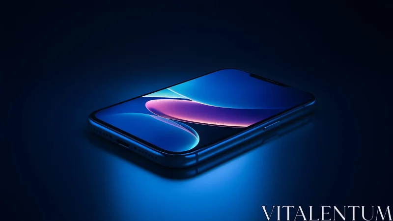 Modern smartphone on dark background with glowing blue neon light. Modern smartphone on dark background with glowing blue neon light.