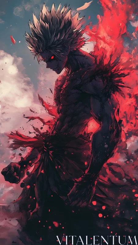 Demonic anime warrior disintegrates into red infernal energy