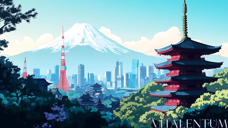 Tokyo skyline and Mount Fuji in vivid digital harmony.