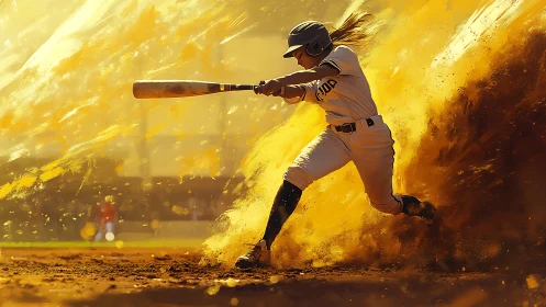 Golden dust explodes as a softball slugger shatters twilight.