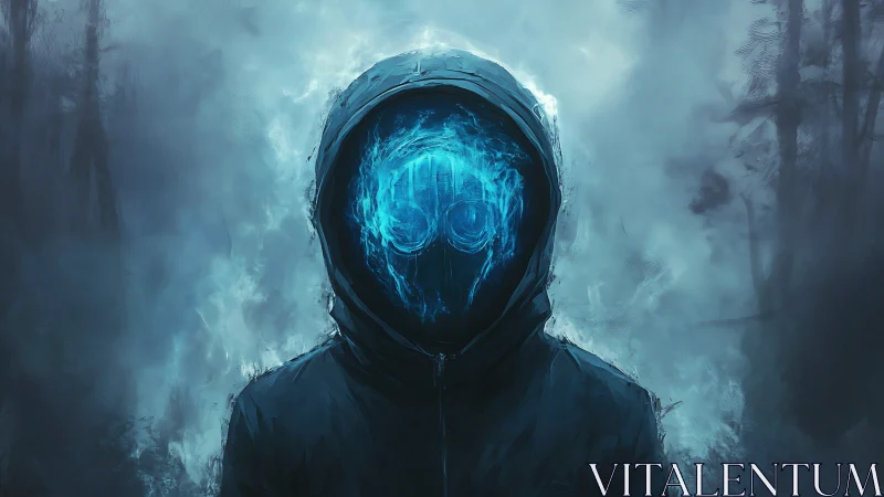 Hooded phantom of blue static stalking the frozen fog.