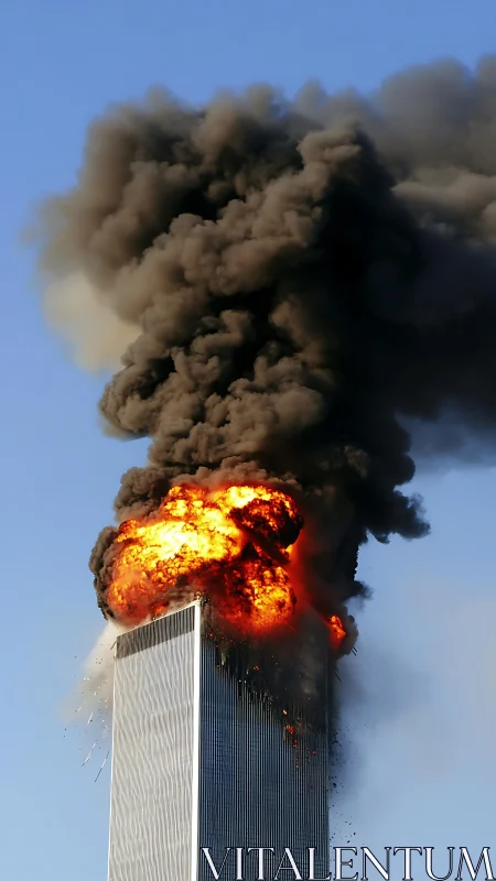 Massive explosion engulfs tall building in catastrophic attack.