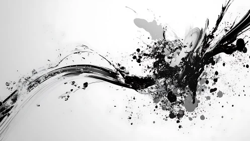 Dynamic black ink splash abstract art on white background.