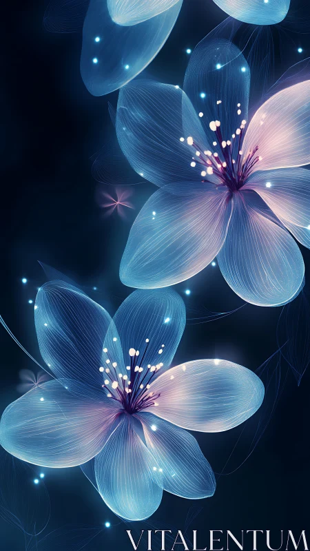 Luminescent Digital Flowers with Glowing Accents.