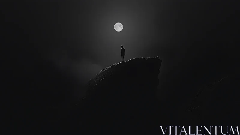 Solitary figure silhouetted against a high-contrast full moon