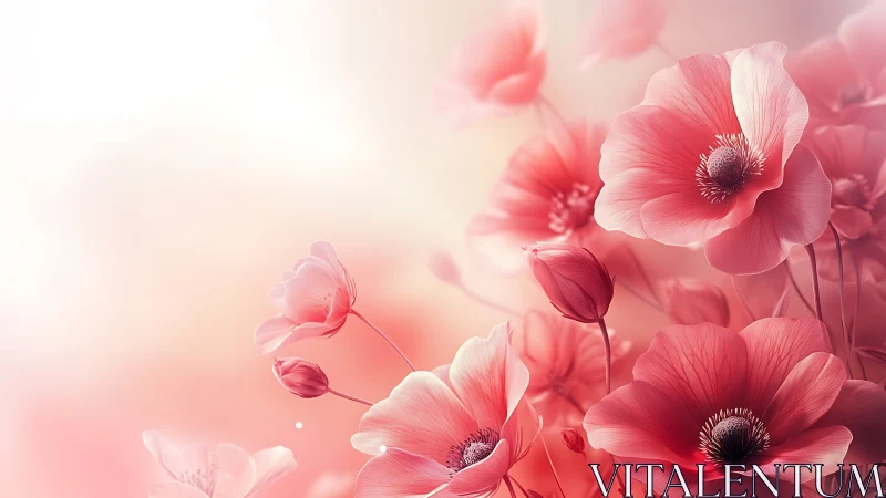 Pink Anemone Flowers in Soft Focus Gradient.