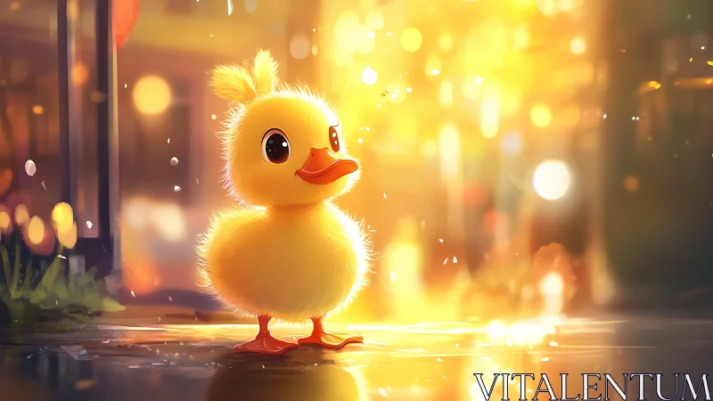 Radiant Duckling Glows in Golden Urban Reverie.