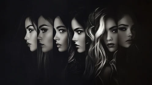 Dramatic Portrait Series of Women in Monochrome Artistic Style.