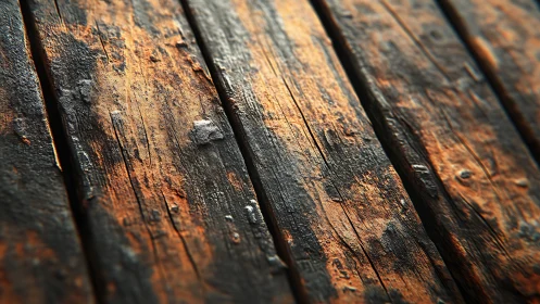 Close-up view of weathered wooden planks surface texture.