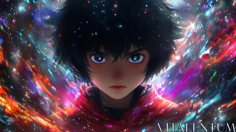 Starlit-eyed wanderer slips between galaxies of color