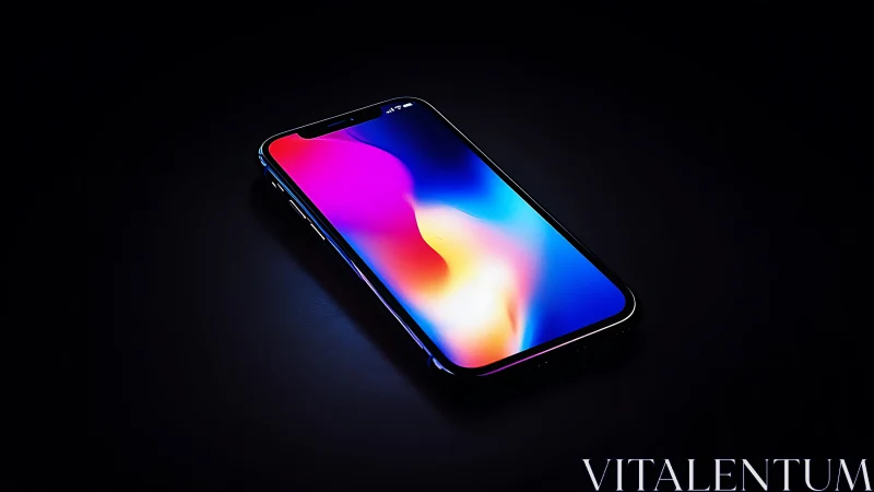Smartphone displaying vibrant gradient interface with chromatic light effects.