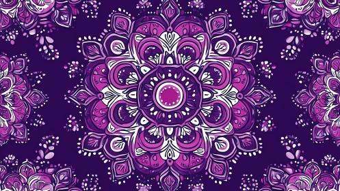 Radial violet mandala pattern employs layered floral symmetry